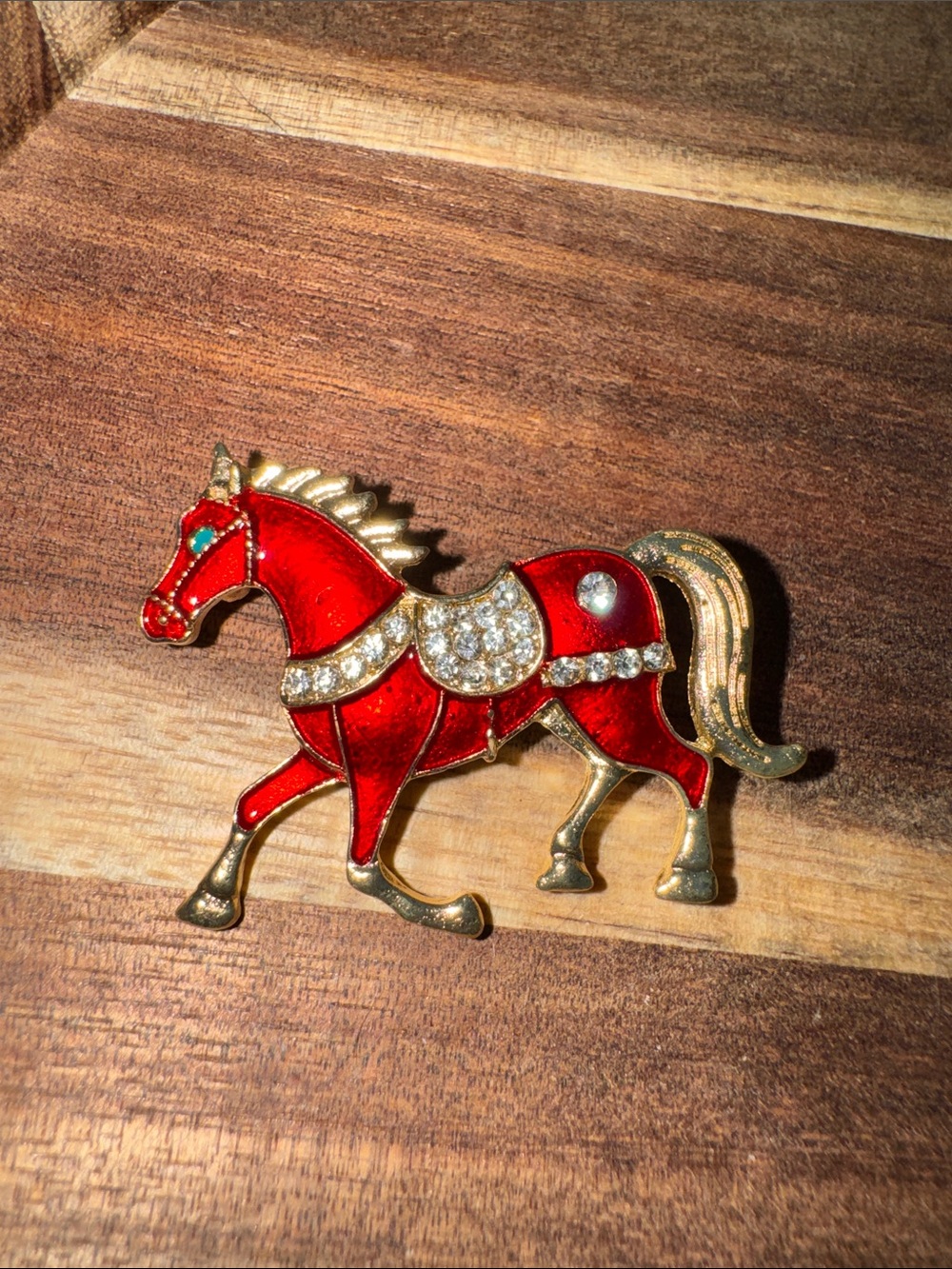 Horse Brooch Red Gold